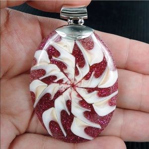  Glittery Pink Resin & Shell 925 Silver Pendant